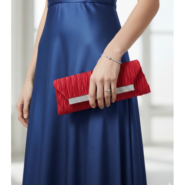 Evening Bag - Pleated Satin w/ Mesh Metal Bar Accent - Fuchsia - BG-92006FU